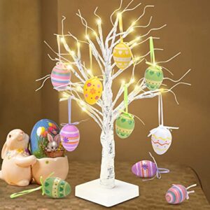 easter decorations for the home 18 inch 36 led white birch tree lights with 10 easter eggs, battery operated easter decor clearance, tabletop centerpiece for birthday spring wedding decorations