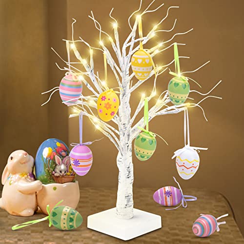Easter Decorations for The Home 18 inch 36 LED White Birch Tree Lights with 10 Easter Eggs, Battery Operated Easter Decor Clearance, Tabletop Centerpiece for Birthday Spring Wedding Decorations