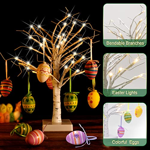 Easter Decorations for The Home 18 inch 36 LED White Birch Tree Lights with 10 Easter Eggs, Battery Operated Easter Decor Clearance, Tabletop Centerpiece for Birthday Spring Wedding Decorations