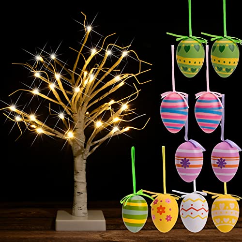 Easter Decorations for The Home 18 inch 36 LED White Birch Tree Lights with 10 Easter Eggs, Battery Operated Easter Decor Clearance, Tabletop Centerpiece for Birthday Spring Wedding Decorations