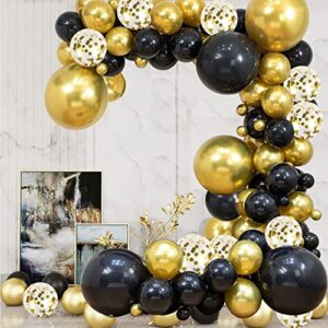 black and gold balloon garland kit, 90pcs black and gold confetti balloons party decorations 4 sizes black gold latex party balloons for birthday decorations, new years, wedding, graduation