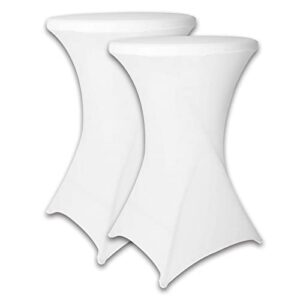 dololoo 2 pack cocktail white spandex stretchable tablecloths,round highboy stretch table covers，elastic square corners table clothes for wedding,party,birthday,30″-32″ diameter x 40″-43″ height