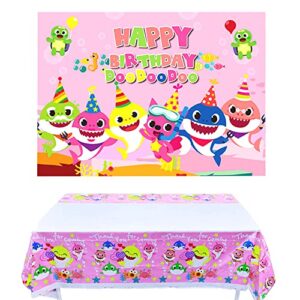 pink shark baby backdrop and tablecloth,5x3ft polyester shark photography background undersea world shark table cover 70.8×42.5 inch for girls birthday decorations