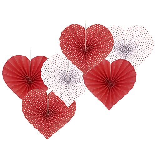 Red Heart Valentines Party Hanging Decorations Paper Fans Wedding Anniversary Bachelorette Bridal Shower Baby Shower Birthday Party Photo Backdrops Decorations, 6pc