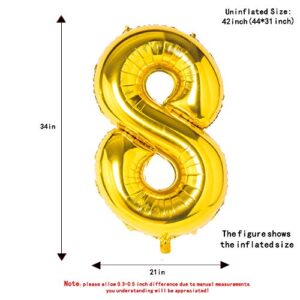 Gold 8 Balloons,40 Inch Birthday Foil Balloon Party Decorations Supplies Helium Mylar Digital Balloons (Gold Number 8)