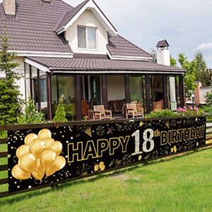 pimvimcim happy 18th birthday banner decorations for girls boys – large 18th birthday party sign backdrop – gold 18 year old birthday party decorations supplies background(9.8×1.6ft)