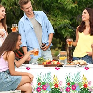 3 Pack Hawaiian Luau Tablecloths for Party Decoration, Hawaii Disposable Plastic Rectangular Table Covers, Aloha Tropical Palm Leaves Table Cloth, Summer Beach Kids Birthday Cocktail Party Supplies
