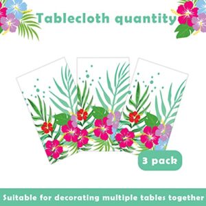 3 Pack Hawaiian Luau Tablecloths for Party Decoration, Hawaii Disposable Plastic Rectangular Table Covers, Aloha Tropical Palm Leaves Table Cloth, Summer Beach Kids Birthday Cocktail Party Supplies