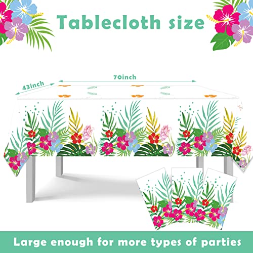 3 Pack Hawaiian Luau Tablecloths for Party Decoration, Hawaii Disposable Plastic Rectangular Table Covers, Aloha Tropical Palm Leaves Table Cloth, Summer Beach Kids Birthday Cocktail Party Supplies