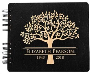 funeral guest book personalized wooden memorial guestbook 8.5×7″ made in usa black mahogany oak wood hardcover finish celebration of life