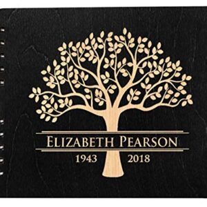 Funeral Guest Book Personalized Wooden Memorial Guestbook 8.5x7" Made in USA Black Mahogany Oak Wood Hardcover Finish Celebration of Life