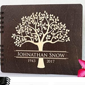 Funeral Guest Book Personalized Wooden Memorial Guestbook 8.5x7" Made in USA Black Mahogany Oak Wood Hardcover Finish Celebration of Life