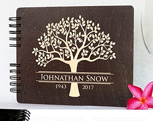 Funeral Guest Book Personalized Wooden Memorial Guestbook 8.5x7" Made in USA Black Mahogany Oak Wood Hardcover Finish Celebration of Life