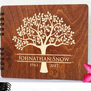 Funeral Guest Book Personalized Wooden Memorial Guestbook 8.5x7" Made in USA Black Mahogany Oak Wood Hardcover Finish Celebration of Life