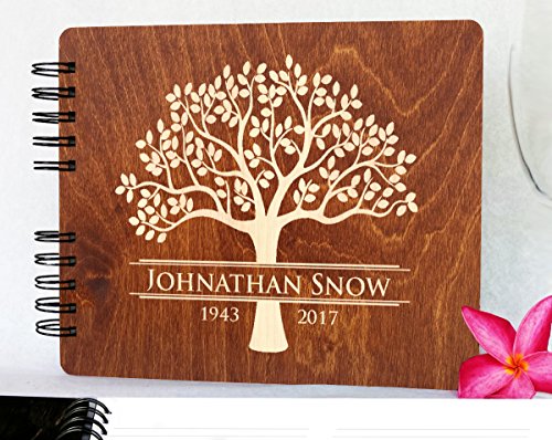 Funeral Guest Book Personalized Wooden Memorial Guestbook 8.5x7" Made in USA Black Mahogany Oak Wood Hardcover Finish Celebration of Life