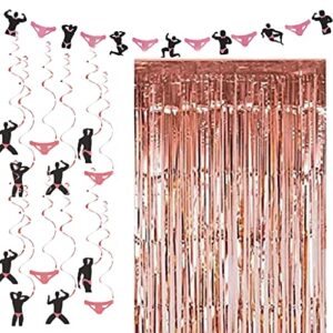 bachelorette party decorations i rose gold shower curtain, stripper man hanging swirls and banner for birthday decorations wedding engagement bachelorette party supplies bridal shower naughty supply