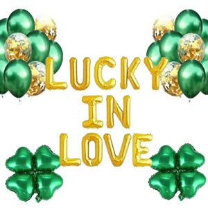 geloar st. patrick’s day lucky in love decorations saint paddy’s day theme irish four leaf clover shamrock foil balloons baby shower march birthday bridal shower bachelorette wedding party supplies