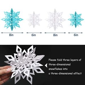 76 Pieces Snowflake Balloon Garland Arch Kit Winter Wonderland Decorations with Clear Silver Blue Paper Snowflake Decor and 100 Pieces Glue for Christmas Xmas Frozen Snow Party Favors Supplies