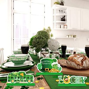 5 Pcs St. Patrick's Day Table Decorations St. Patrick Lucky Table Sign Shamrocks Green Truck Leprechaun Table Ornaments Wooden St. Patrick Table Centerpiece for St Patrick's Day Home Party Decor