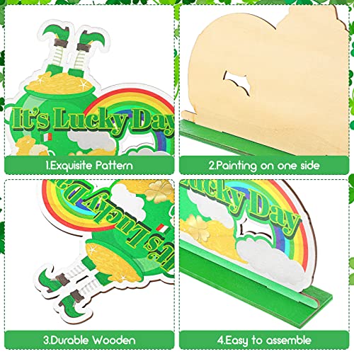 5 Pcs St. Patrick's Day Table Decorations St. Patrick Lucky Table Sign Shamrocks Green Truck Leprechaun Table Ornaments Wooden St. Patrick Table Centerpiece for St Patrick's Day Home Party Decor