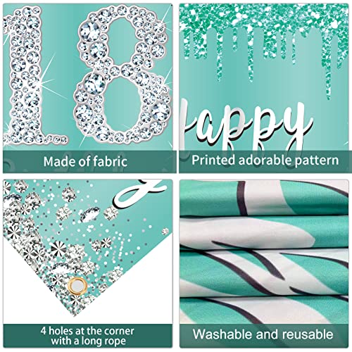 Luxiocio Teal Silver 18th Birthday Decorations Door Banner for Girls, Breakfast Blue Happy 18 Cover Backdrop Party Supplies, Eighteen Year Old Photo Booth Background Decor Outdoor Indoor