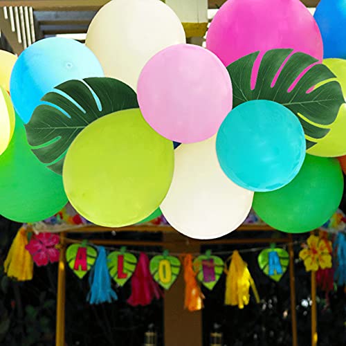 101 pcs Tropical Luau Balloons Arch Kit-Pink Green Yellow Blue Garland Kit with Palm Leaves for Tropical Hawaii Flamingo Moana Aloha Beach Themed Birthday Baby Shower Party Decoration Supplies