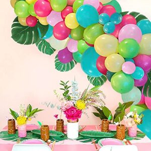 101 pcs Tropical Luau Balloons Arch Kit-Pink Green Yellow Blue Garland Kit with Palm Leaves for Tropical Hawaii Flamingo Moana Aloha Beach Themed Birthday Baby Shower Party Decoration Supplies