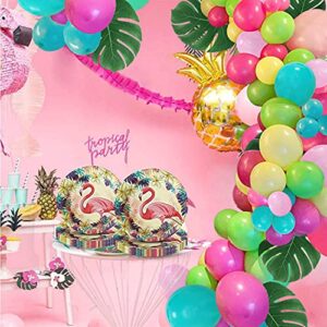 101 pcs Tropical Luau Balloons Arch Kit-Pink Green Yellow Blue Garland Kit with Palm Leaves for Tropical Hawaii Flamingo Moana Aloha Beach Themed Birthday Baby Shower Party Decoration Supplies