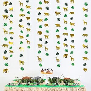 52ft gold animal green palm leaf garland banner bunting streamers backdrop for jungle safari animal party decorations zoo themed wild one forest 1st birthday boys baby shower party supplies