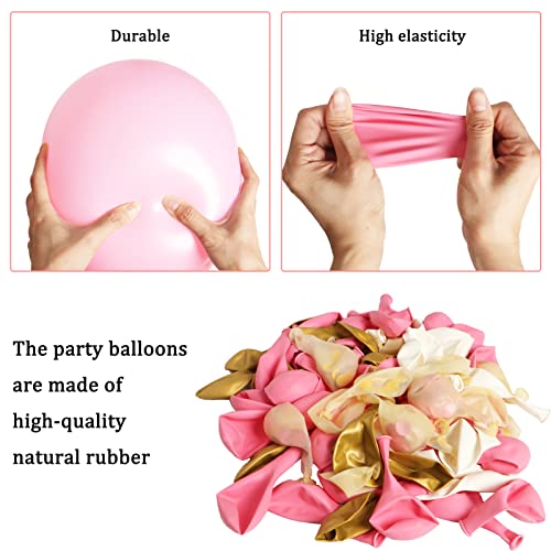 Pink Gold Confetti Balloons Arch Kit, 103 Pack 12inch Pink and Gold White Latex Balloons, Birthday Balloons for Girls, Baby Shower Balloons