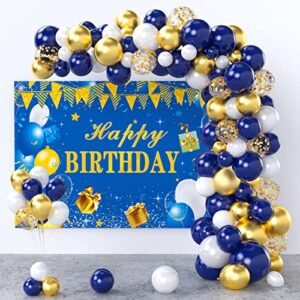 kedrwa blue and gold birthday decorations, blue and gold balloon arch and birthday backdrop blue and gold party balloons for men women birthday decorations