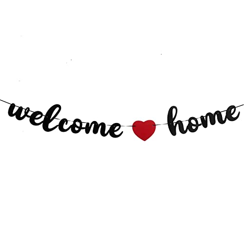 Welcome Home Banner and Sign Decor Black Glitter Pre-Strung Banner for House Warming Military Army Homecoming Party Decorations (Style-1)