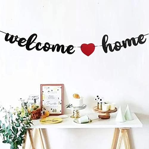 Welcome Home Banner and Sign Decor Black Glitter Pre-Strung Banner for House Warming Military Army Homecoming Party Decorations (Style-1)