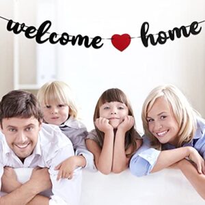 Welcome Home Banner and Sign Decor Black Glitter Pre-Strung Banner for House Warming Military Army Homecoming Party Decorations (Style-1)