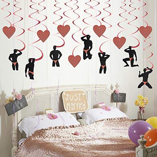 Bachelorette Party Decorations Supplies - Rose Gold Men Dancer with Heart Hanging Swirls - Dirty Naughty Bachelorette Party Bridal Shower Hen Party Decorations(14Pcs)