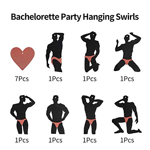 Bachelorette Party Decorations Supplies - Rose Gold Men Dancer with Heart Hanging Swirls - Dirty Naughty Bachelorette Party Bridal Shower Hen Party Decorations(14Pcs)