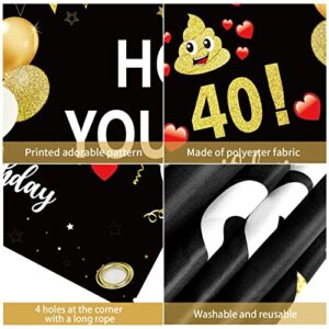 Funny 40th Birthday Banner Backdrop Decorations for Men Women, Black Gold Happy 40 Birthday Banner Sign Party Supplies, Fortieth Birthday Photo Booth Background Decor for Outdoor Indoor