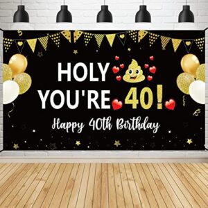 funny 40th birthday banner backdrop decorations for men women, black gold happy 40 birthday banner sign party supplies, fortieth birthday photo booth background decor for outdoor indoor