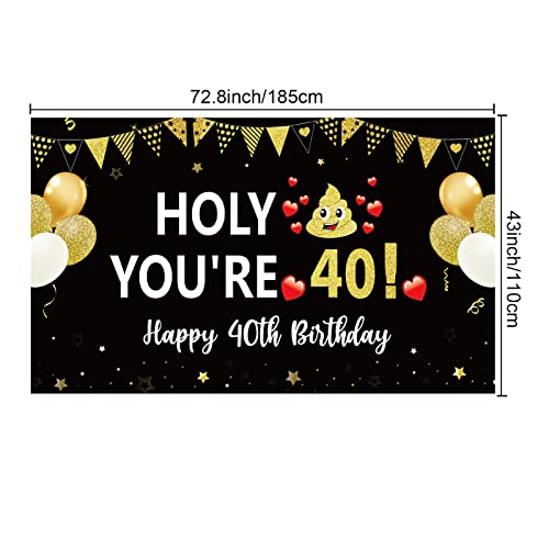 Funny 40th Birthday Banner Backdrop Decorations for Men Women, Black Gold Happy 40 Birthday Banner Sign Party Supplies, Fortieth Birthday Photo Booth Background Decor for Outdoor Indoor