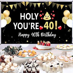 Funny 40th Birthday Banner Backdrop Decorations for Men Women, Black Gold Happy 40 Birthday Banner Sign Party Supplies, Fortieth Birthday Photo Booth Background Decor for Outdoor Indoor