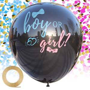 thickened gender reveal balloon 100% biodegradable – 2pcs gender reveal confetti balloons with pink and blue confetti – 36 inch black gender reveal balloons perfect for taking photos and videos