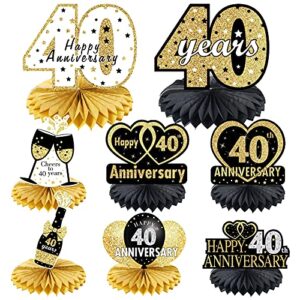 happy 40th anniversary decorations table honeycomb centerpiece, 8pcs 40 wedding anniversary table sign for party, 40 year anniversary party supplies table topper decor