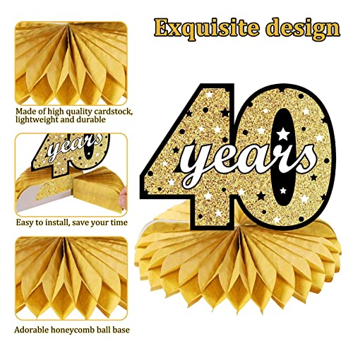 Happy 40th Anniversary Decorations Table Honeycomb Centerpiece, 8pcs 40 Wedding Anniversary Table Sign for Party, 40 Year Anniversary Party Supplies Table Topper Decor