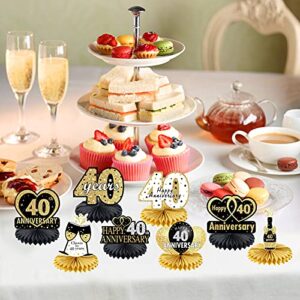 Happy 40th Anniversary Decorations Table Honeycomb Centerpiece, 8pcs 40 Wedding Anniversary Table Sign for Party, 40 Year Anniversary Party Supplies Table Topper Decor