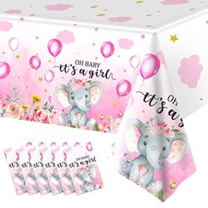 6 pack elephant baby shower tablecloth decorations, elephant baby shower decorations, plastic tablecloth table cover backdrop for baby boy girl gender baby shower party supplies, 54 x 108 inch, pink