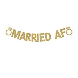 married af banner, fun wedding party gold gliter paper sign backdrops