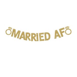 Married AF Banner, Fun Wedding Party Gold Gliter Paper Sign Backdrops