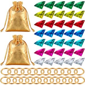 chalyna 60 pcs acrylic diamond gem jewelry alloy gold round ring set hedgehog chaos emerald power halloween party favor pirate treasure hunting cake decor with gift bag for birthday (bright style)