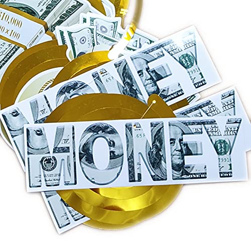 YiiiGoood Gold Money Theme Hanging Decoration Dollar Bill Signs Hanging Swirls Money Bag Currency Symbol for Birthdays Casino Weddings Bachelorette Retirement Anniversary Graduations Party Supplies