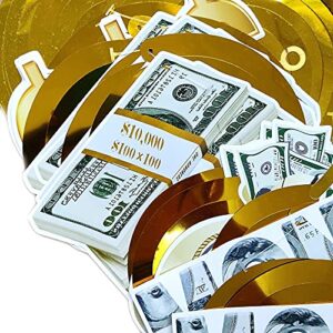 YiiiGoood Gold Money Theme Hanging Decoration Dollar Bill Signs Hanging Swirls Money Bag Currency Symbol for Birthdays Casino Weddings Bachelorette Retirement Anniversary Graduations Party Supplies